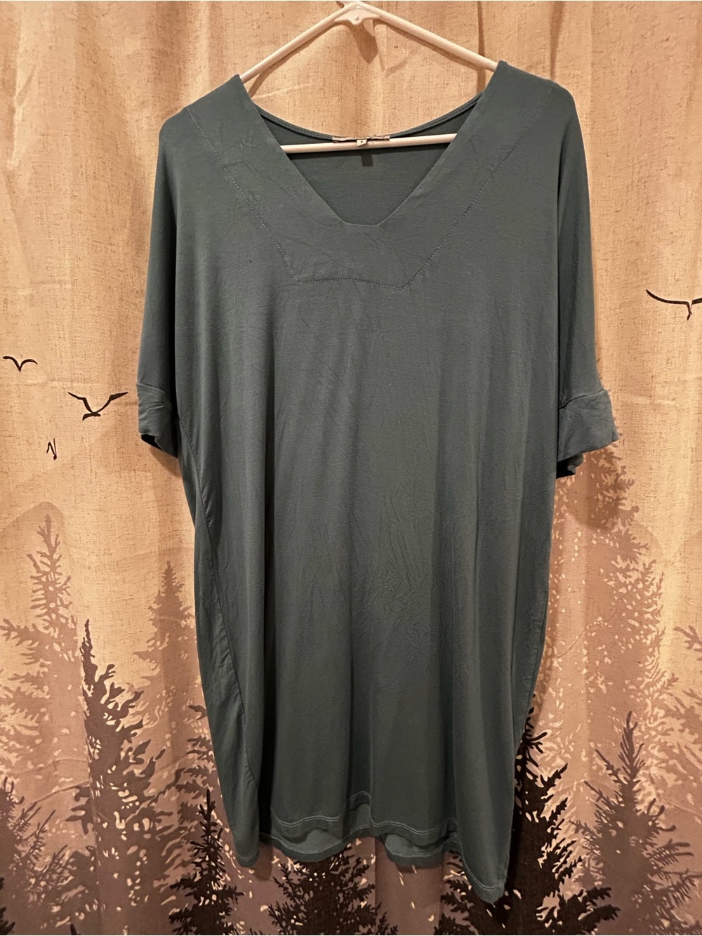 Women's V-Neck Short Sleeve Tunic Dress - Slate Green